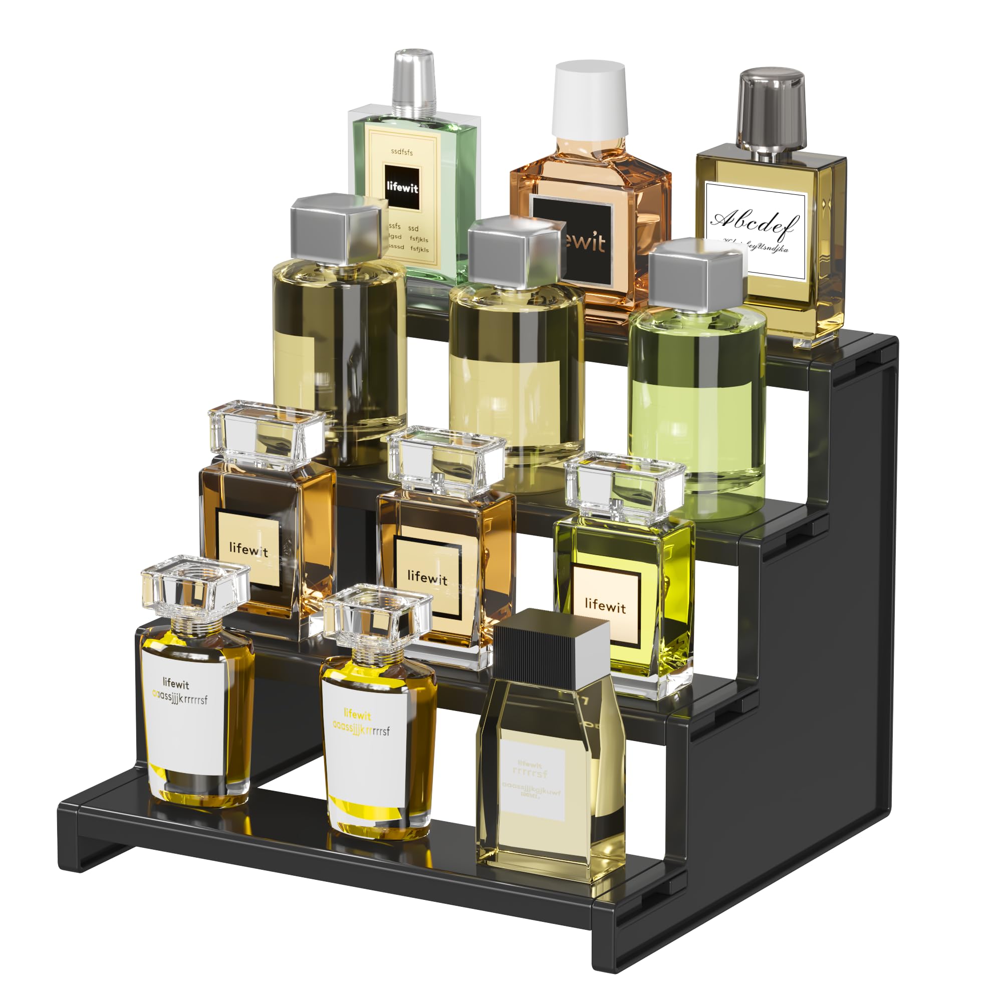 Lifewit Plastic 9 Inch Dark Cologne Stand, Step Perfume Organizer,Versatile Display Stand Shelf for Fragrance, Skincare, Figurin