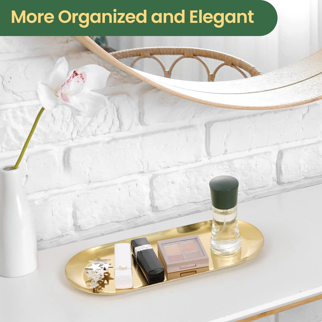 2Pack Gold Decorative Tray, Bathroom Vanity Tray For Dresser Counter, Kitchen Sink Tray For Soap Dispensers, Stainless Steel Jew