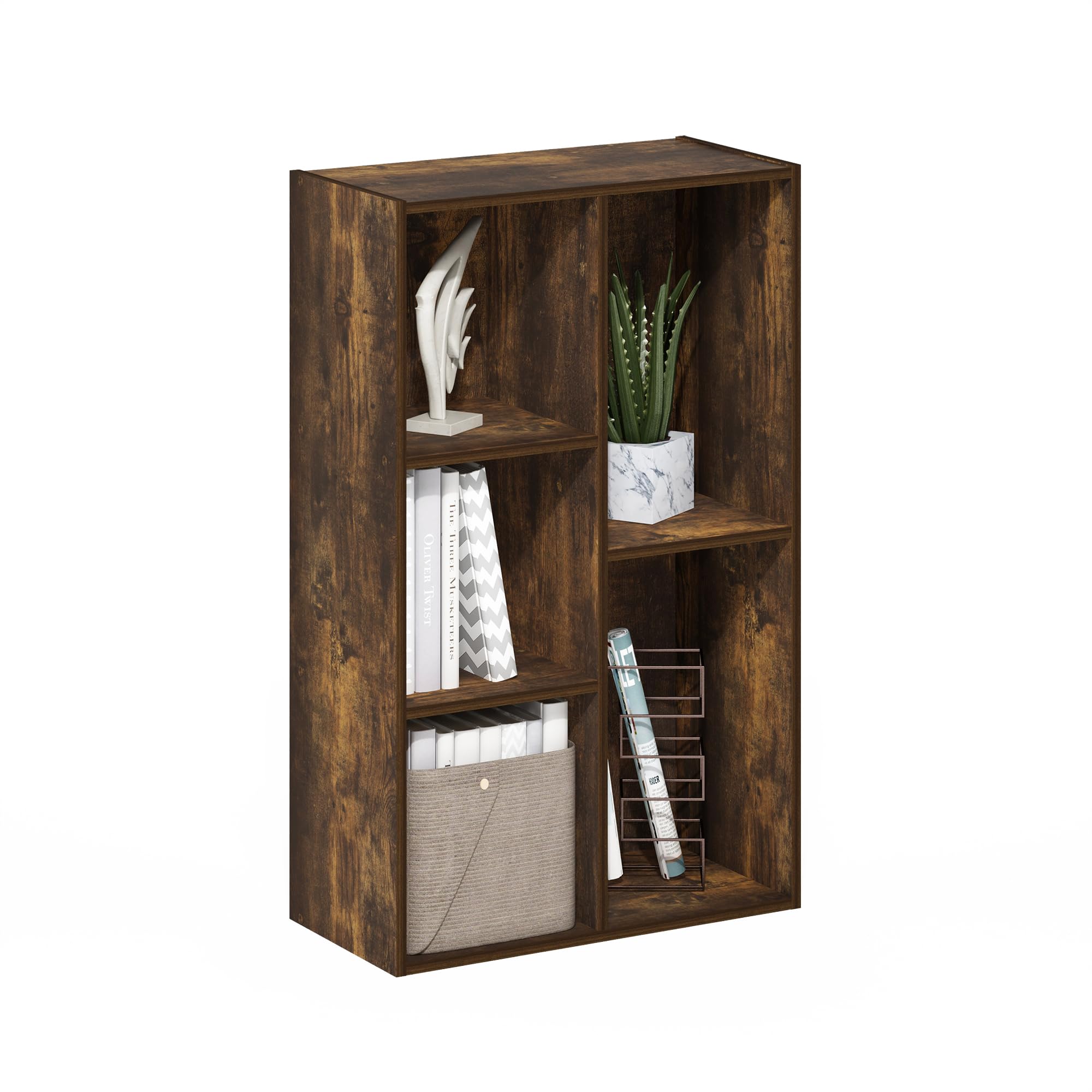 Furinno Luder 5-Cube Reversible Open Shelf, Amber Pine