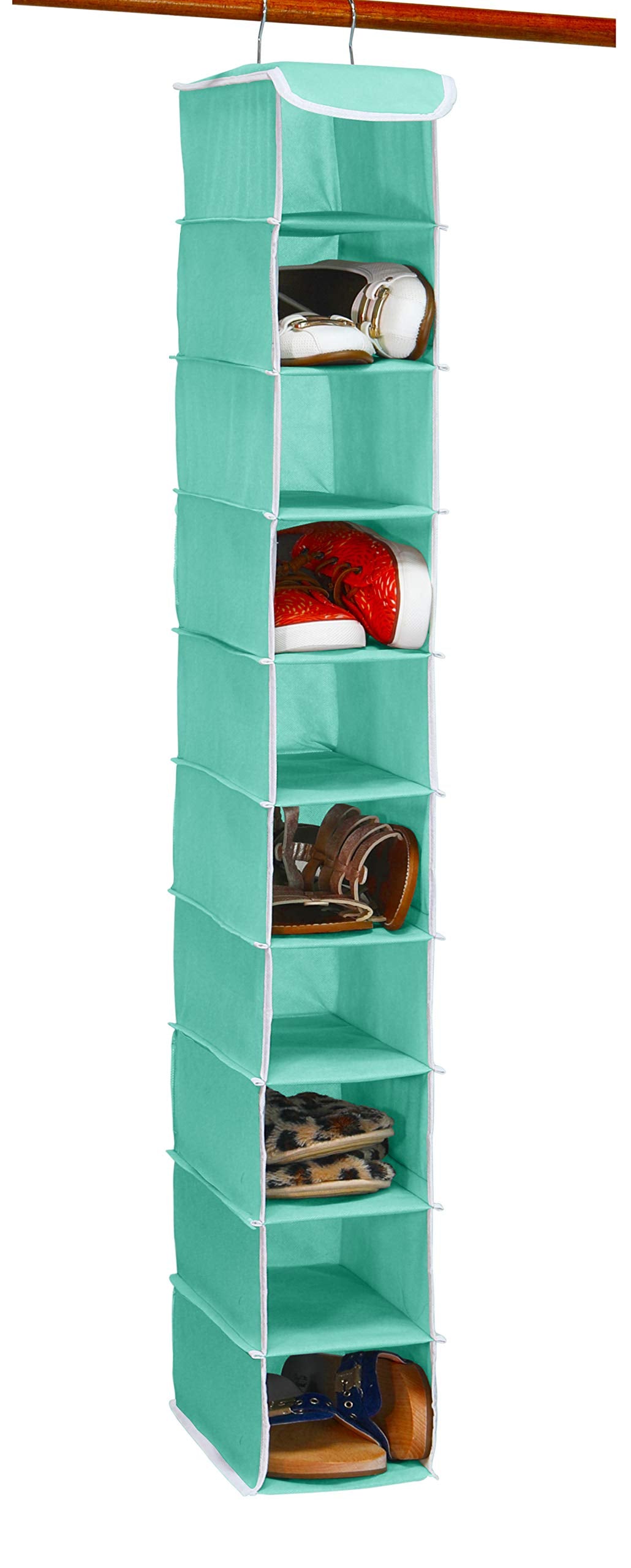 Simple Houseware 10 Shelves Hanging Shoes Organizer Holder For Closet W/ 10 Pockets, Turquoise