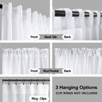 Koufall Back Tab Rod Pocket Linen Sheer Curtains For Living Room-White-72X108