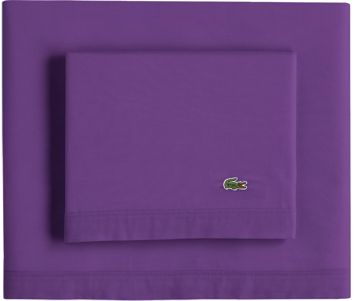Lacoste 100% Cotton Percale Sheet Set, Solid, Plum, Queen