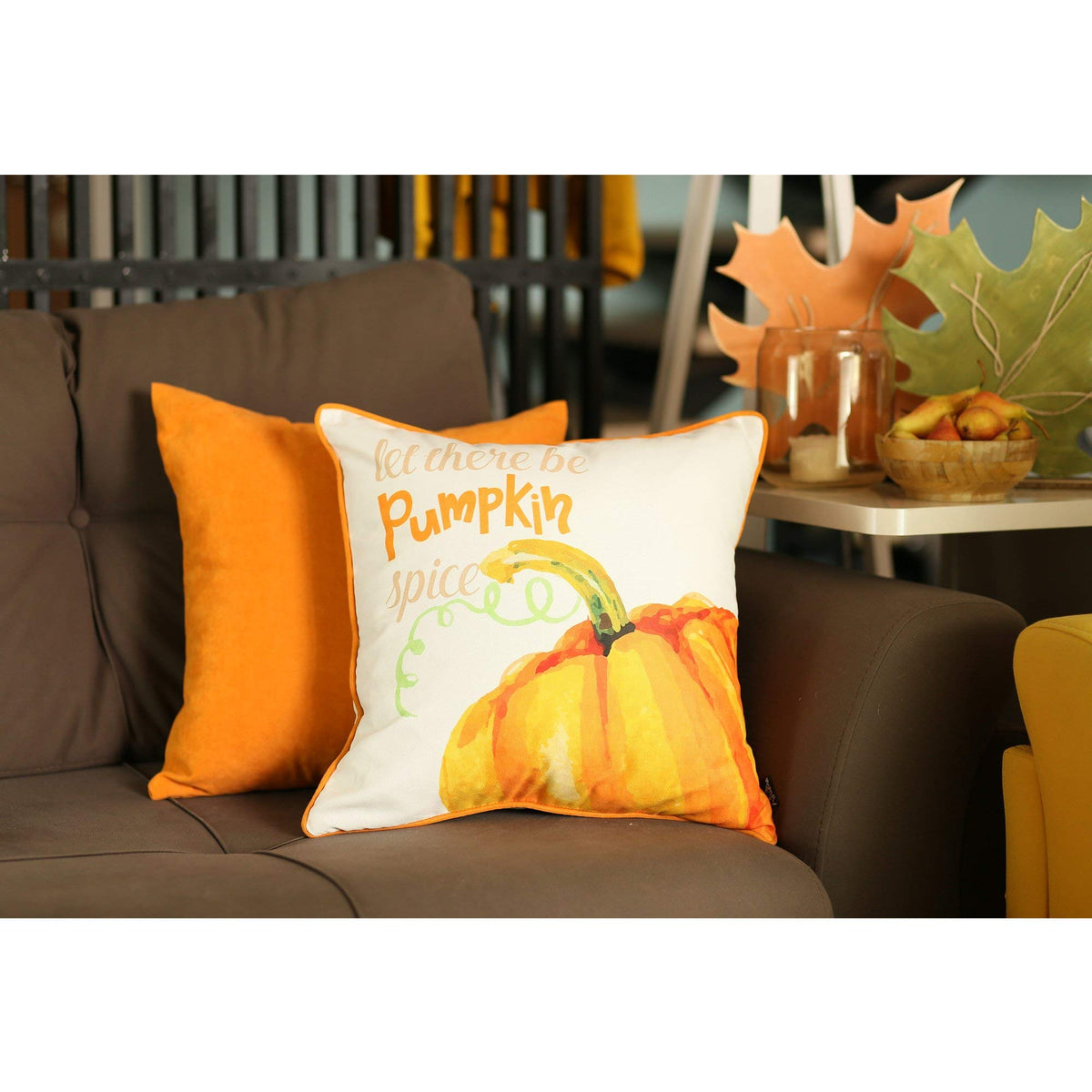 HomeRoots Set of Four 18' Orange and White Pumpkin Spice Throw Pillow Covers