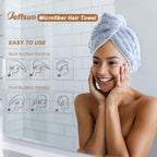 Jeffsun Microfiber Hair Drying Towel Wrap, 2-Layer Extra Thick Super Absorbent Hooded Hair Towel For Women Long Curly Frizzy Wet