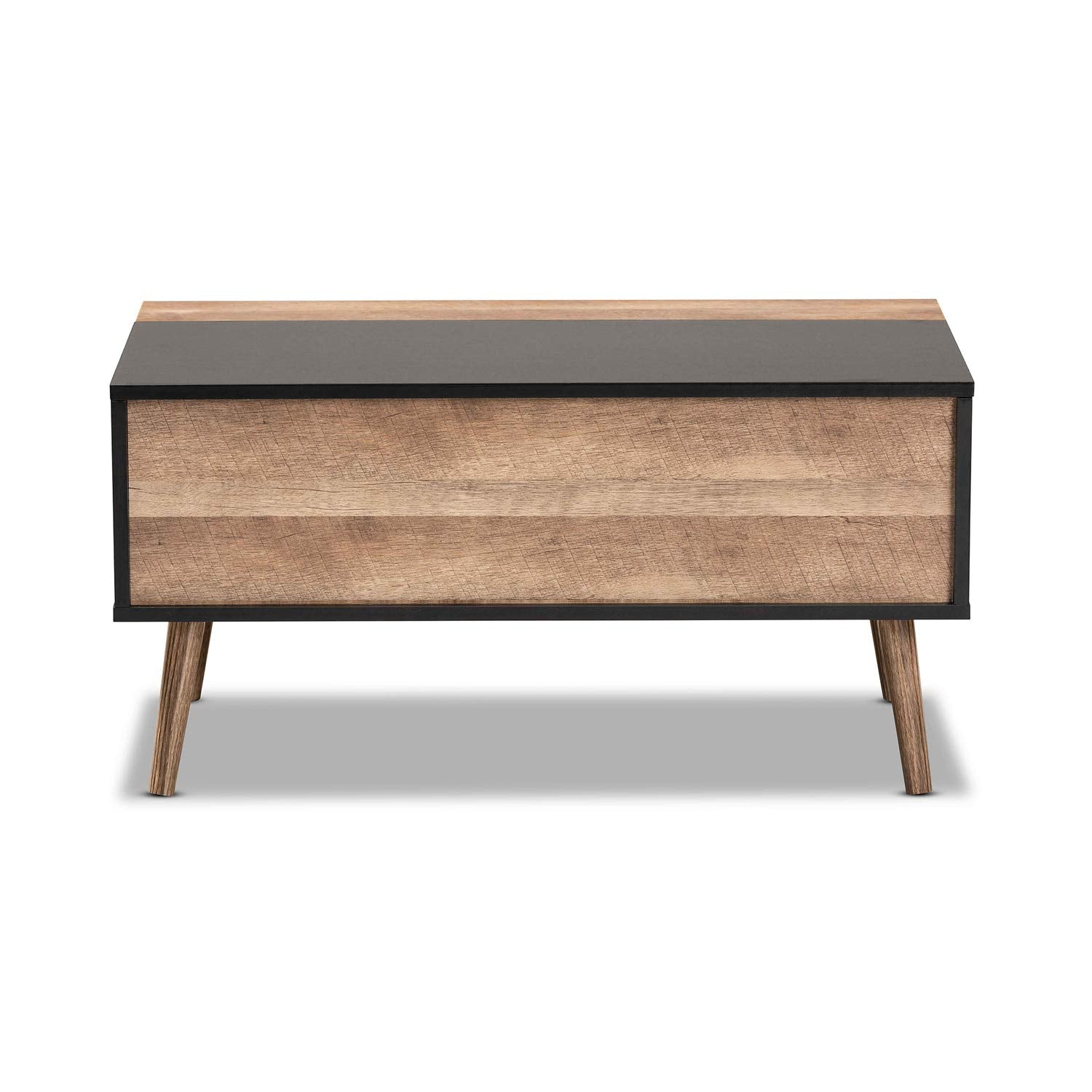 Baxton Studio Jensen Modern and Contemporary Two-Tone Black and Rustic Brown Finished Wood Lift Top Coffee Table with Storage Compartment