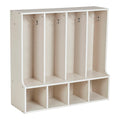 ECR4Kids Streamline 4-Section Coat Locker with Bench, Toddler Size, Kids Furniture, White Wash