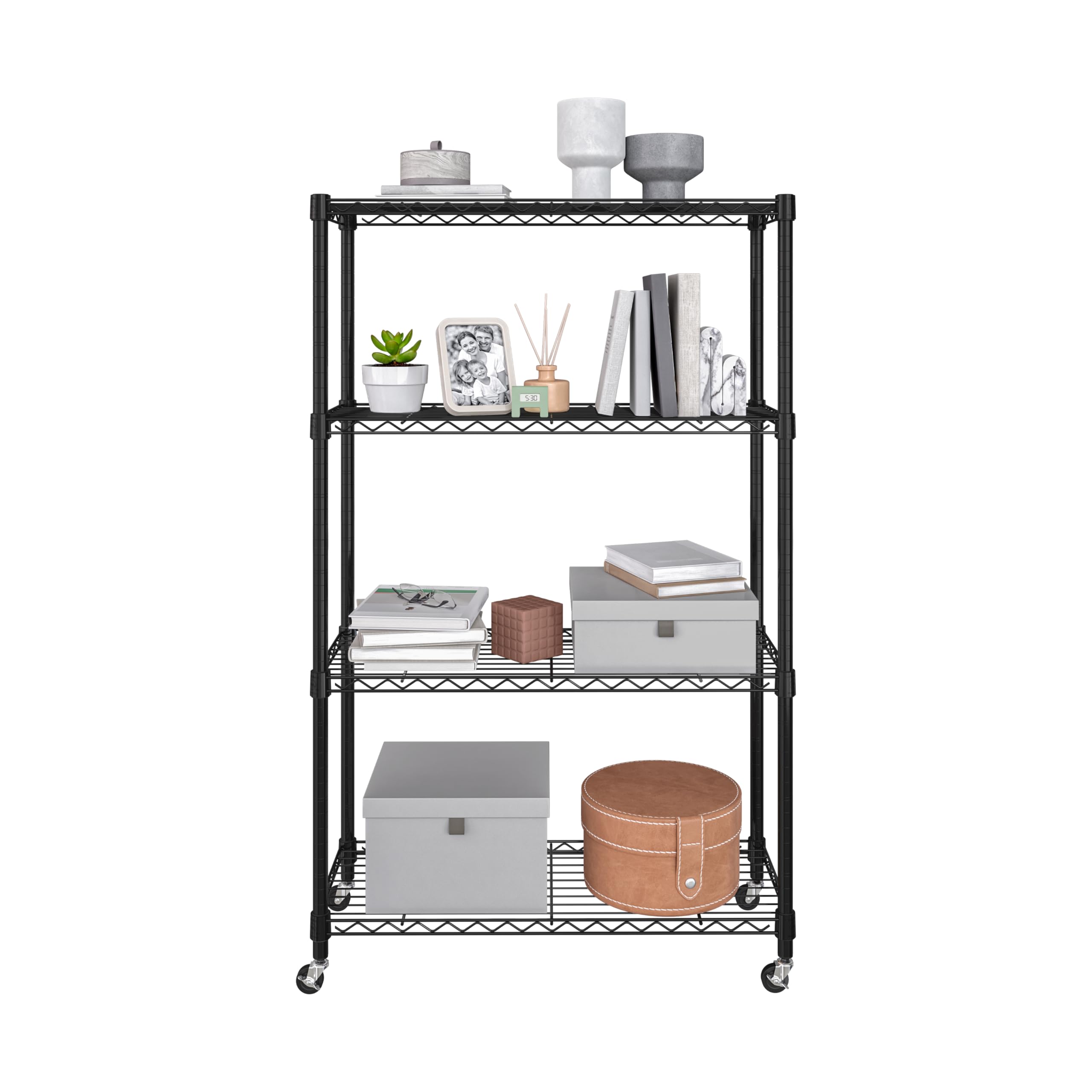 Seville Classics Solid Steel Wire Shelving Storage Unit Adjustable Shelves Organizer Rack, For Home, Kitchen, Office, Garage, Bedroom, Closet, Black, 4-Tier, 36' W X 14' D