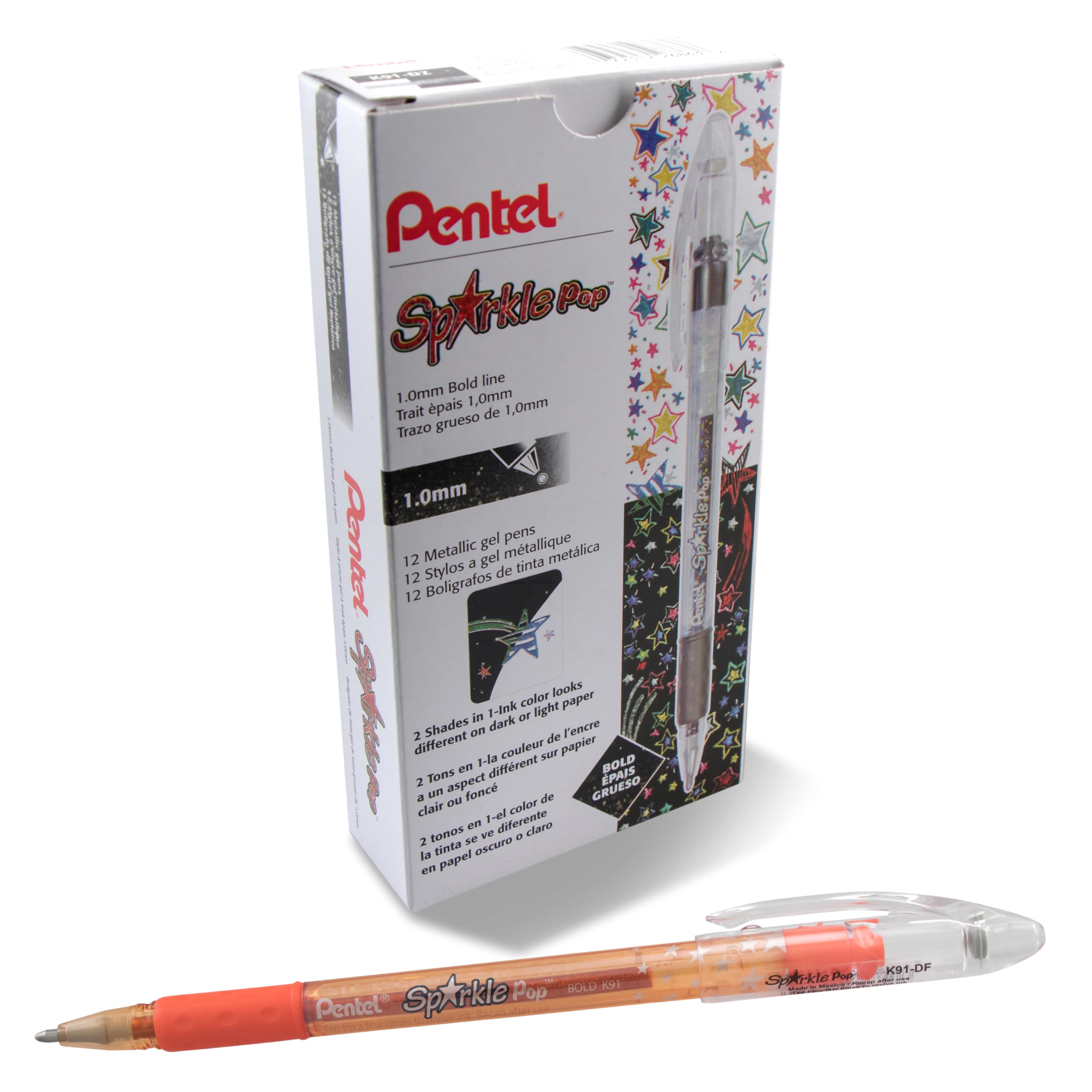 Sparkle Pop Metallic Gel Pen, (1.0Mm) Bold Line, Orange-Yellow ( Pack Of 12)