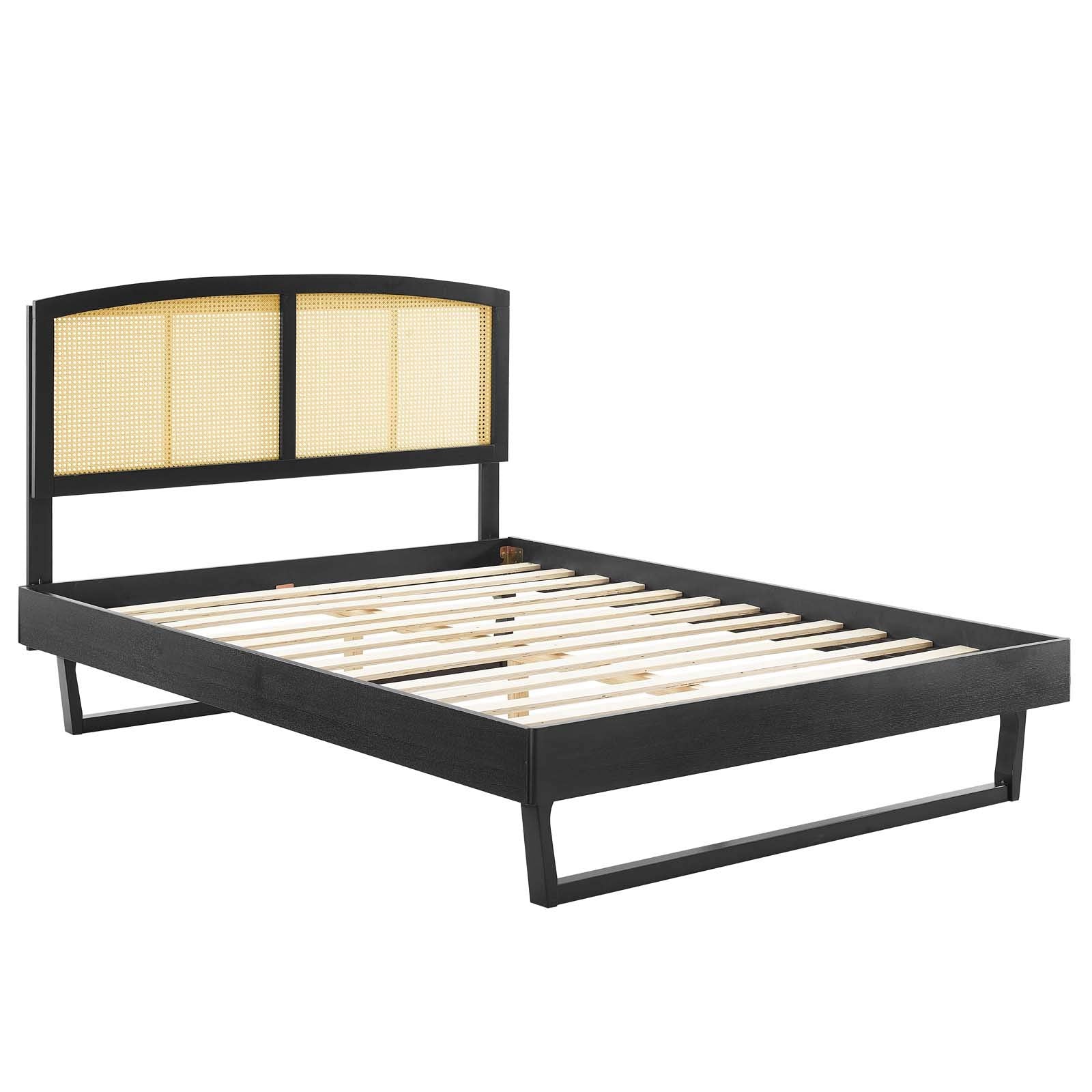 Modway Sierra Cane And Wood Full Platform Bed With Angular Legs In Black