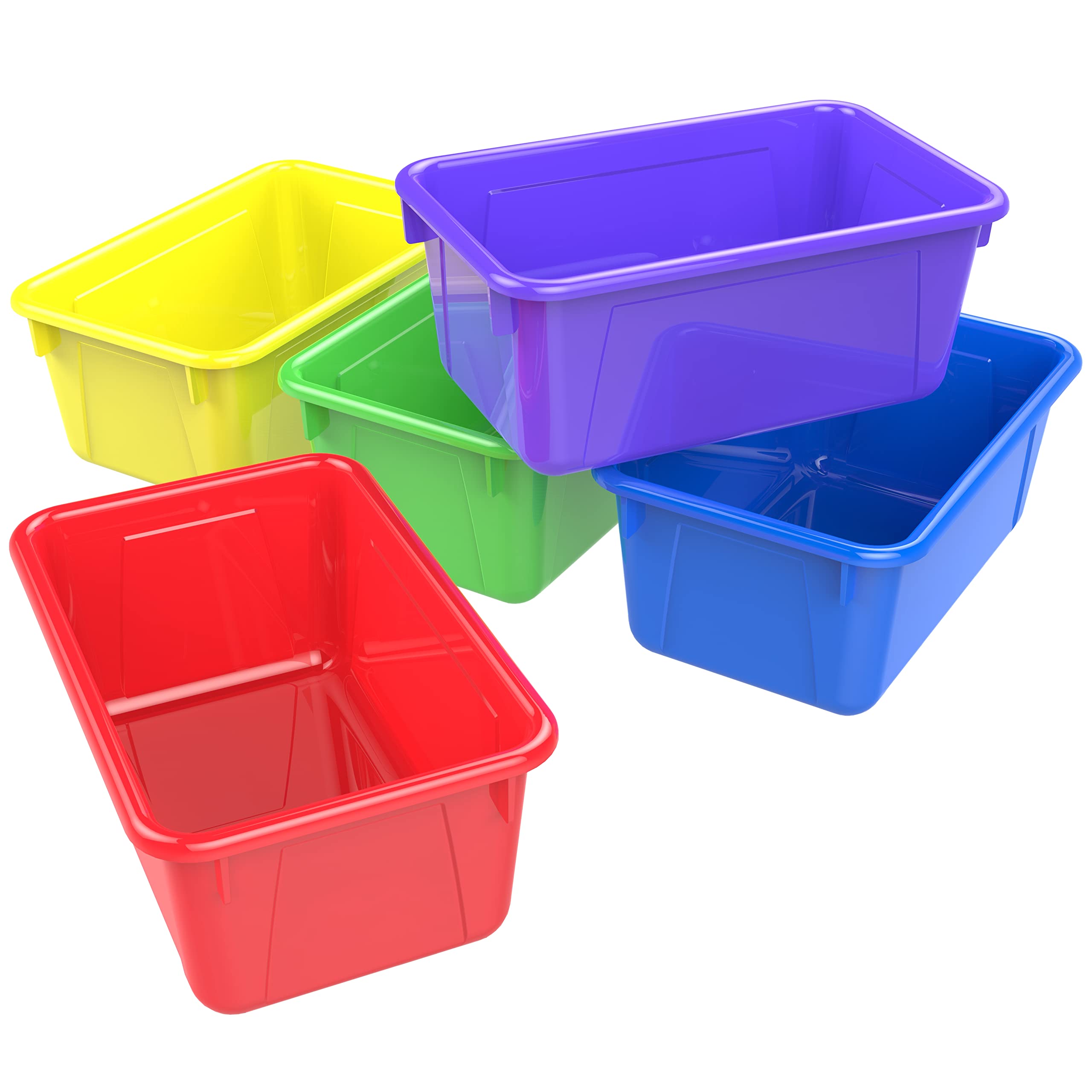 Storex Small Cubby Bins - Plastic Storage Containers For Classroom, 12.2 X 7.8 X 5.1 Inches, Assorted Colors, 5-Pack (62414A05C)