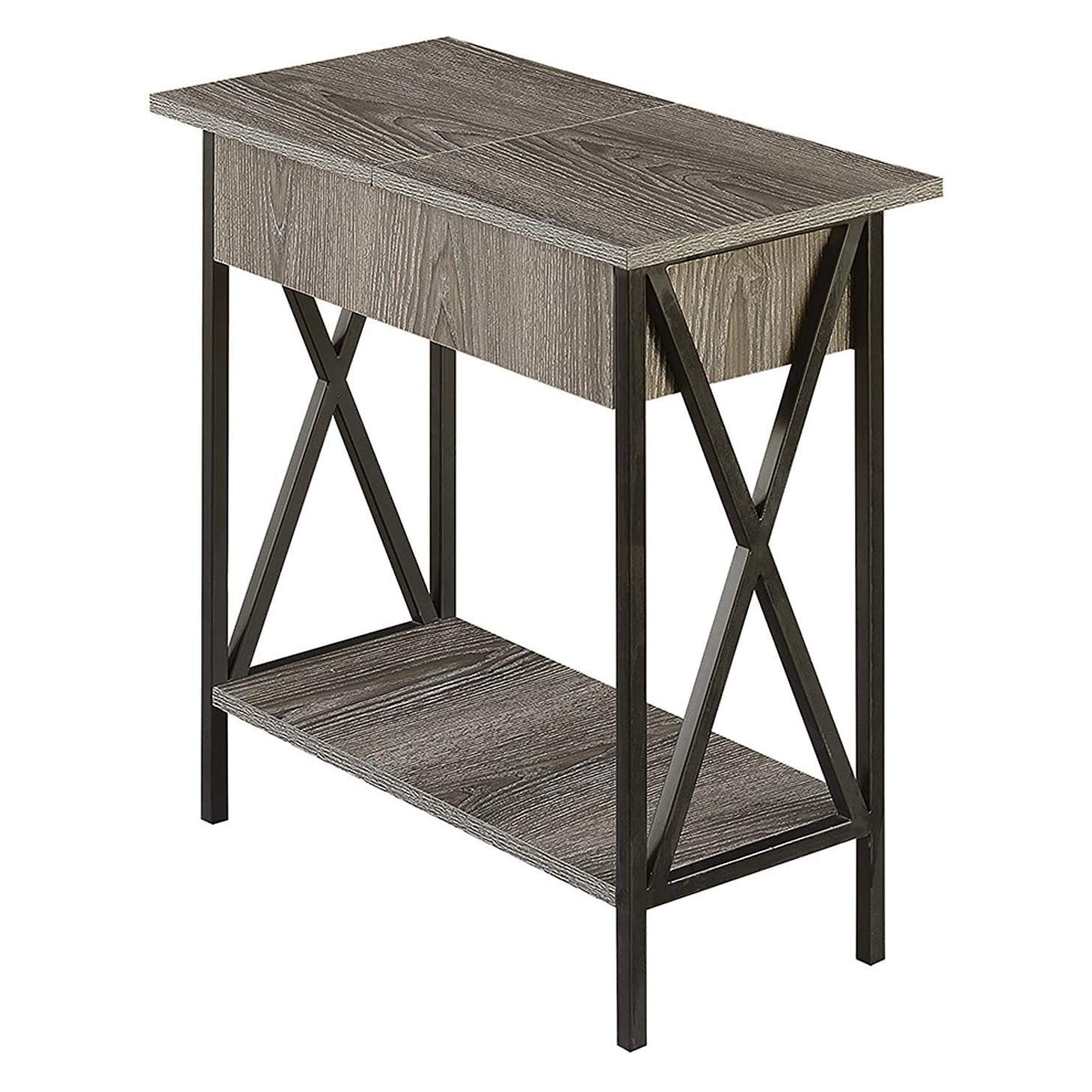 Convenience Concepts Tucson Flip Top End Table with Charging Station 23.75 - Modern Living Room Table with Storage Shelf, Nights