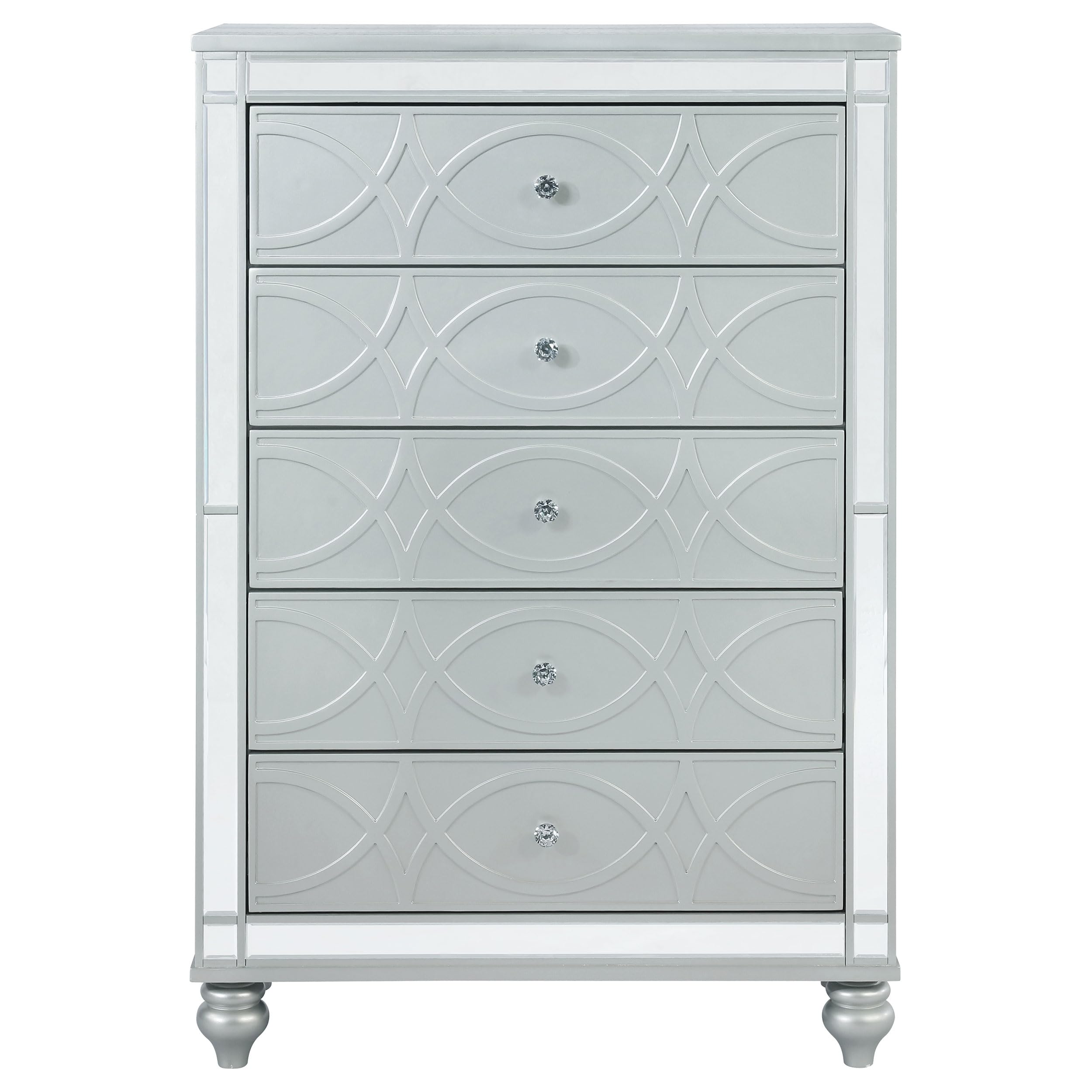 Coaster Home Furnishings Gunnison Modern Classic Wood 5-Drawer Bedroom Chest of Drawers Chiffonier Clothing Storage Cabinet Bedroom Armoire Tall Dresser Organizer Unit Silver Metallic 223215