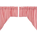 VHC Brands Farmhouse Red Country Buffalo Check Cotton Annie Kitchen Curtains Rod Pocket Hanging Loops Swag Pair