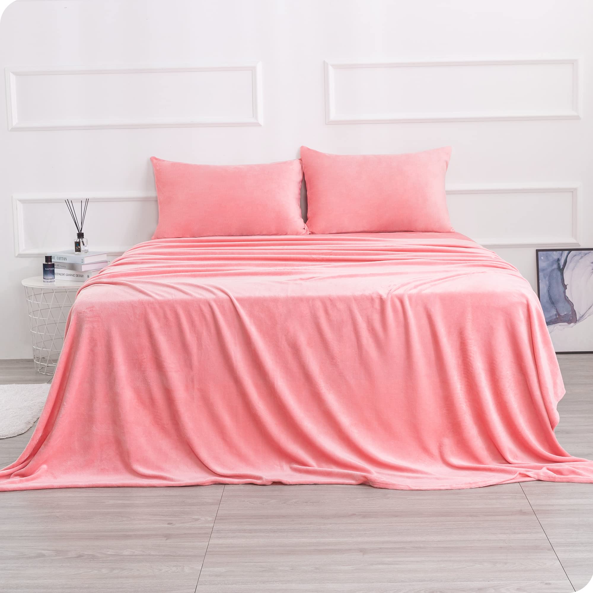 Micro Fleece Bed Sheet Set Twin Size,Velvet Plush Sheets And Pillowcase Set With Extra Deep Pockets, Extra Soft, No Pilling And
