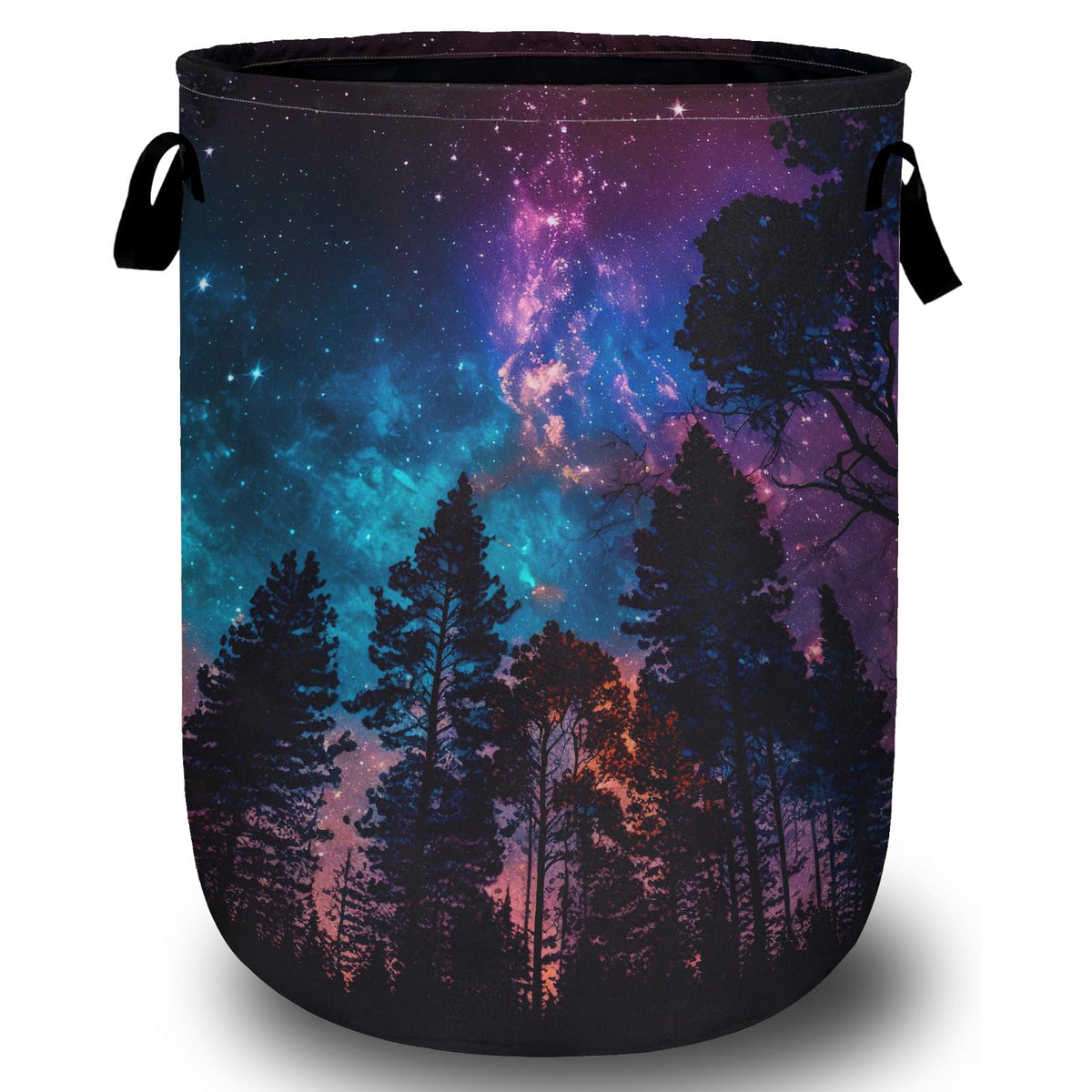 Purple Galaxy Forest Laundry Basket, Laundry Hamper Collapsible Oxford Cloth with Handle Clothes Storage Bin for Bathroom Laundr