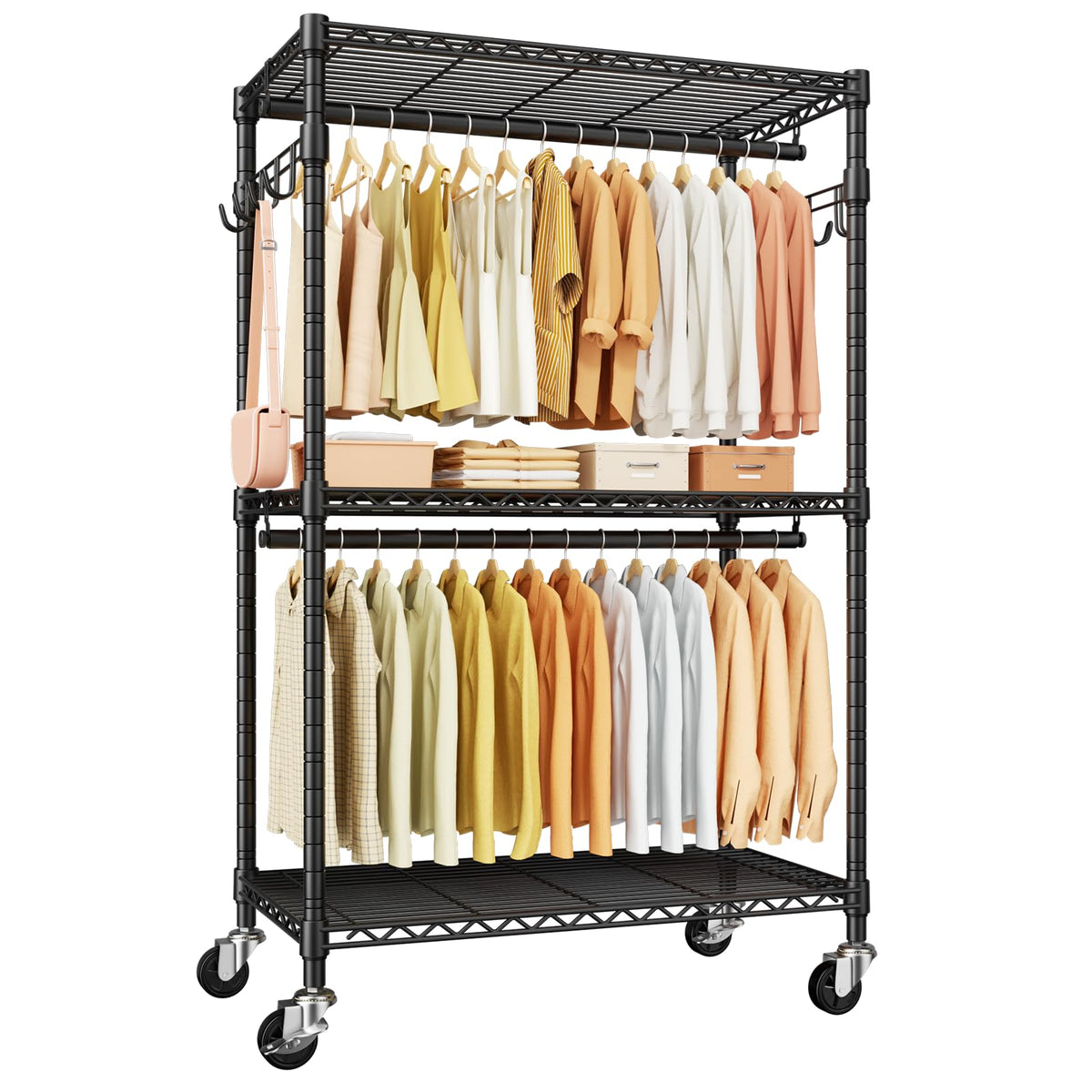 ULIFHOME P1 Rolling Clothes Rack, Portable Wardrobe Closet Holds 500lbs