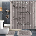 Juwute 4Pcs Family Shower Curtain Sets With Non-Slip Rugs, Toilet Lid Cover And Bath Mat,Grey Glitter Diamond Home Bathroom Deco