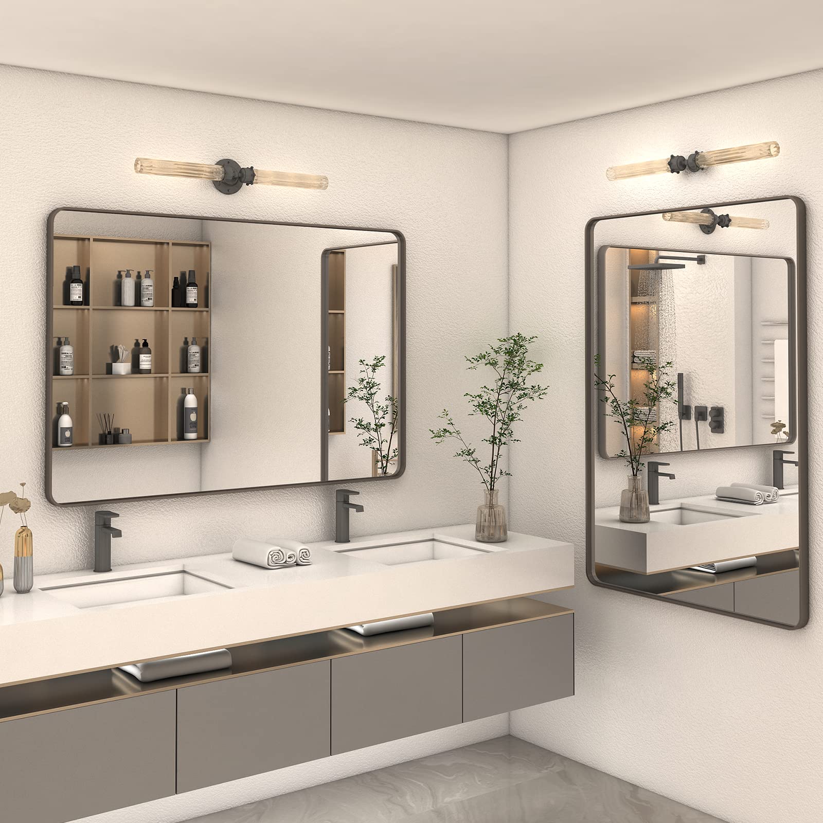 Charmor 60X40 Bronze Bathroom Mirror, Brushed Bronze Metal Frame Mirrors For Wall, Rounded Rectangle Bronze Mirror For Vanity,Fa