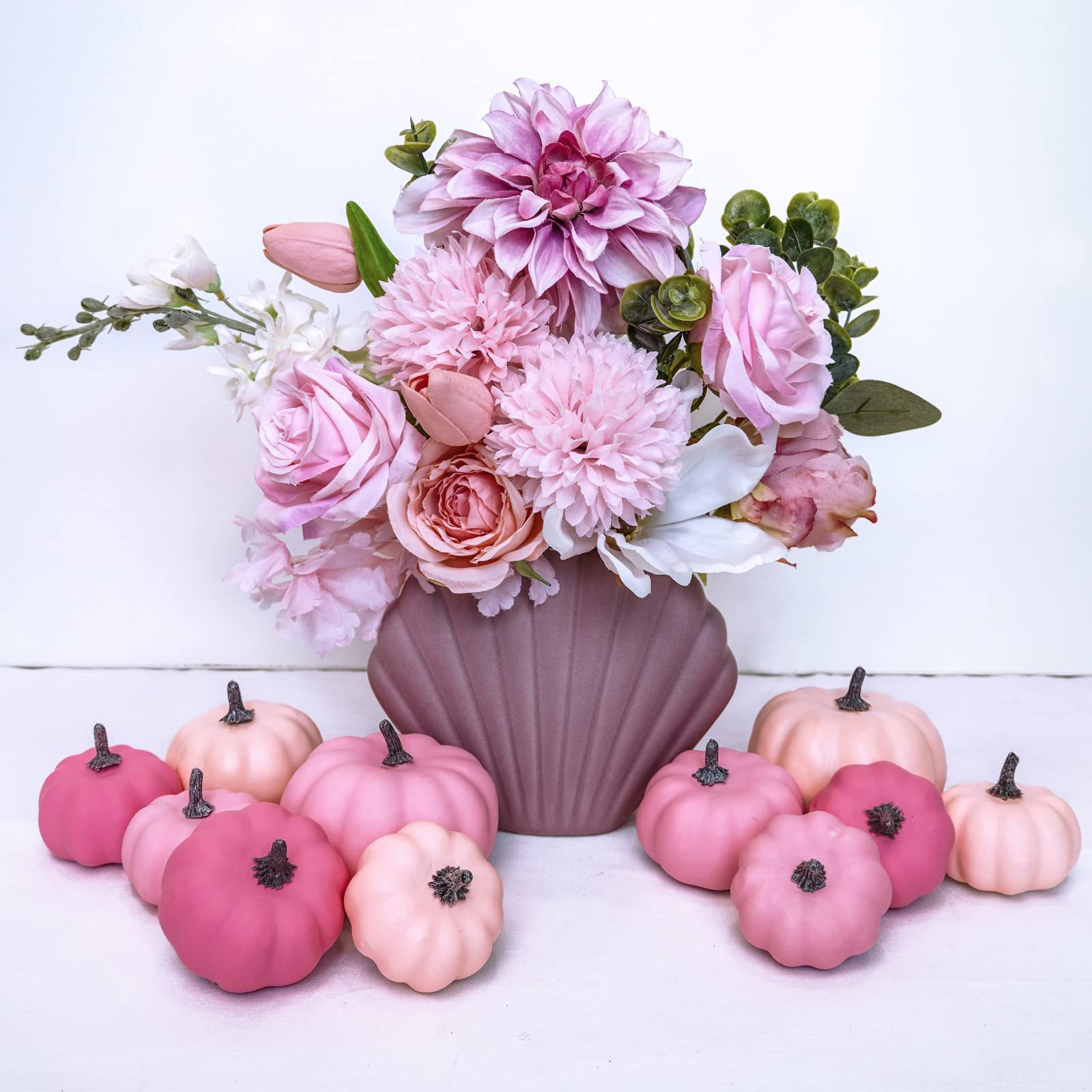 12 Pcs Assorted Small Fall Artificial Pumpkins Faux Pink Pumpkins Decorative Pumpkins Foam Pumpkins For Gifts Fall Wedding Baby