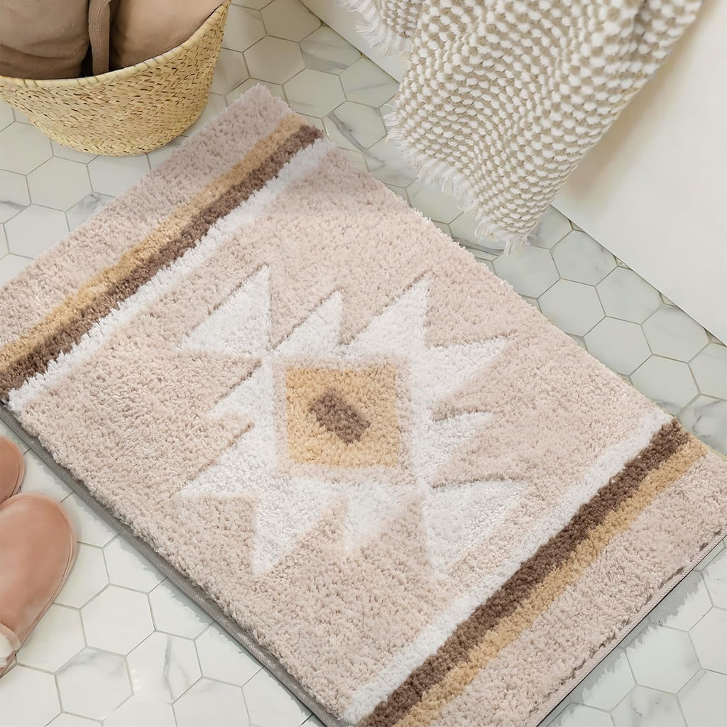 Tanvill Bathroom Rugs Beige Boho Bath Mat Non Slip, Soft Absorbent Microfiber Washable Bath Rug Floor Mat For Bathroom Shower Tu