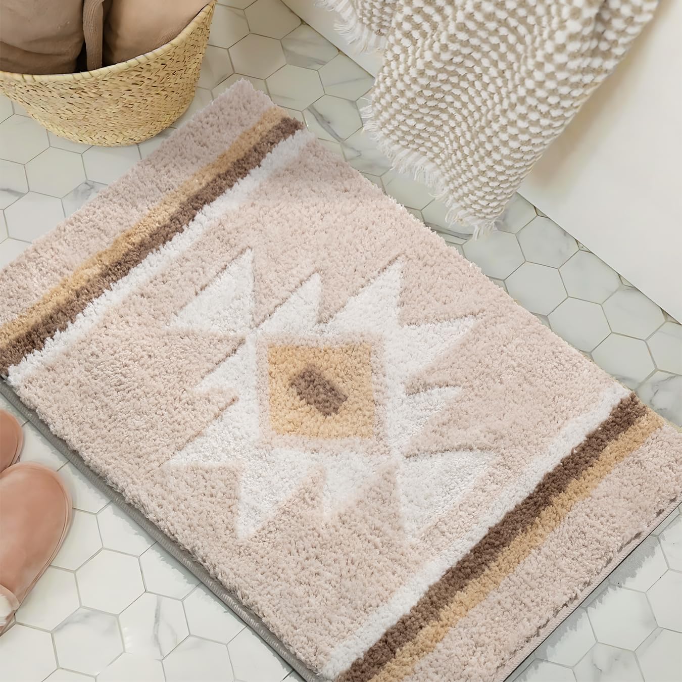 Tanvill Bathroom Rugs Boho Black Bath Mat Non Slip Soft Absorbent Machine Washable Bath Rug Luxury Plush Floor Mat For Bathroom