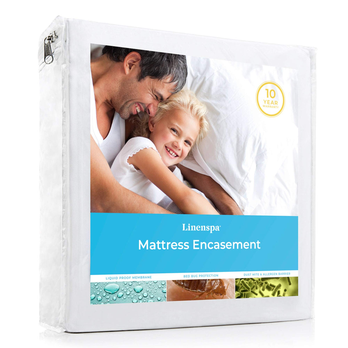 Linenspa Zippered Mattress Encasement - Waterproof & Bed Bug Proof - Premium Noiseless & Absorbent Cover - Full, White