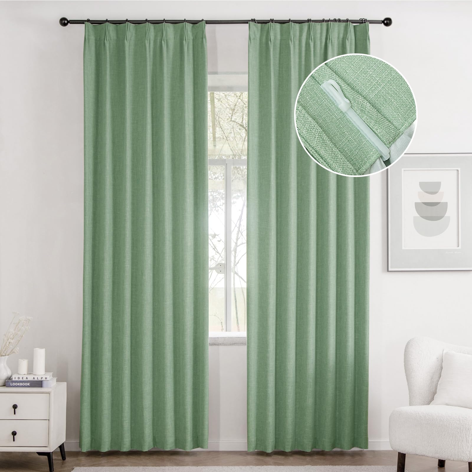 Yz Home Pinch Pleated Curtains Blackout Pleated Natural Linen Curtains With Hooks 2 Pages Pinch Pleat Drapes 63 Inch For Living