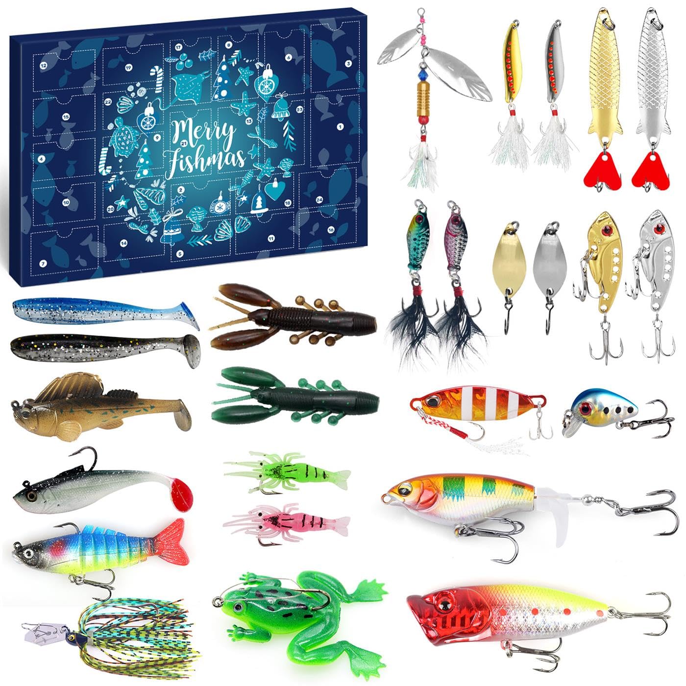 MOVINPE Fishing Advent Calendar for Adult Men Teen Boys, 2024 Fishing Lure Christmas Gifts, 24 Days Topwater Lures Fishing Spoon