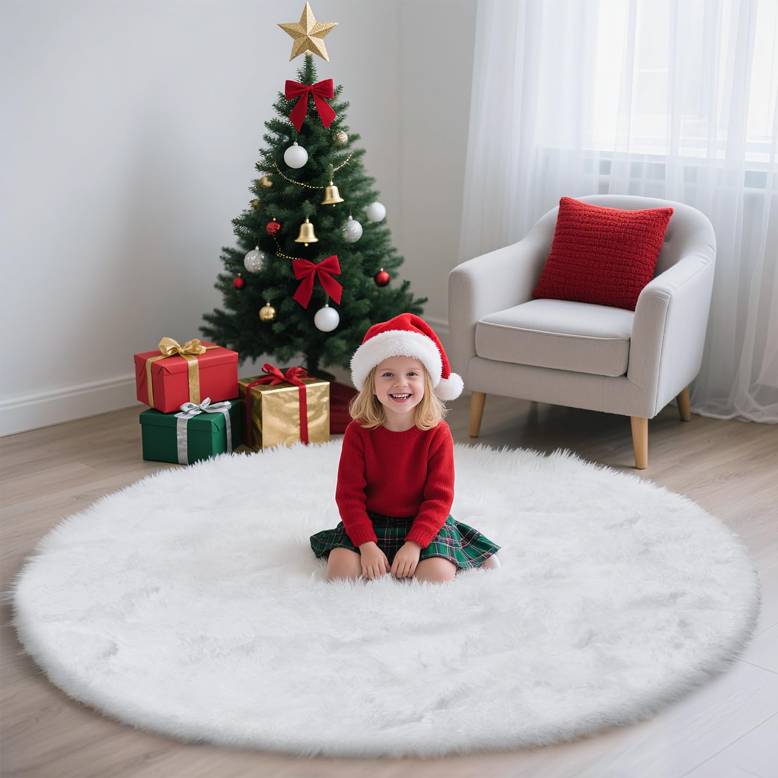 yulidayang White Fluffy Round Area Rugs for Bedroom,5'X5'Shag Circle Area Rugs for Girls Room,Non Slip Fuzzy Plush Rug for Kids 