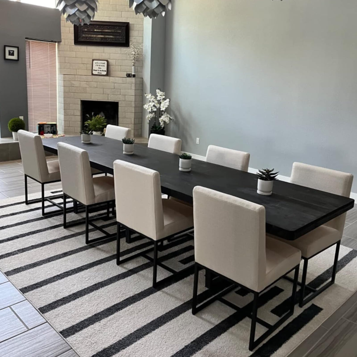 Cimota Modern Linen Dining Chair Set Of 8, Mid Century Dining Room Chairs Fabric Upholstered Armless Side Chair With Black Sled
