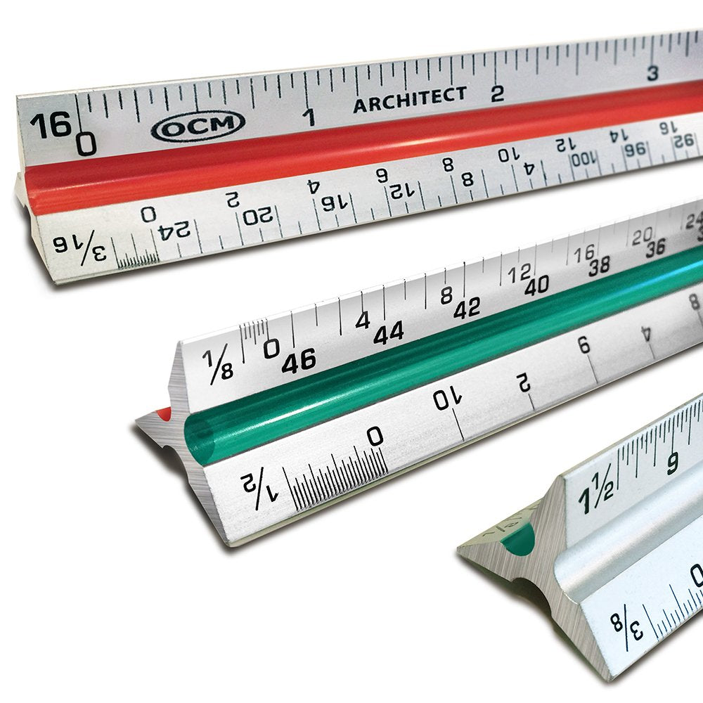 Ocm 1 Triangular Architect Scale Ruler (Professional Grade Solid Aluminum) Color Coded 12 Inch Architectural Scale (Imperial Mea