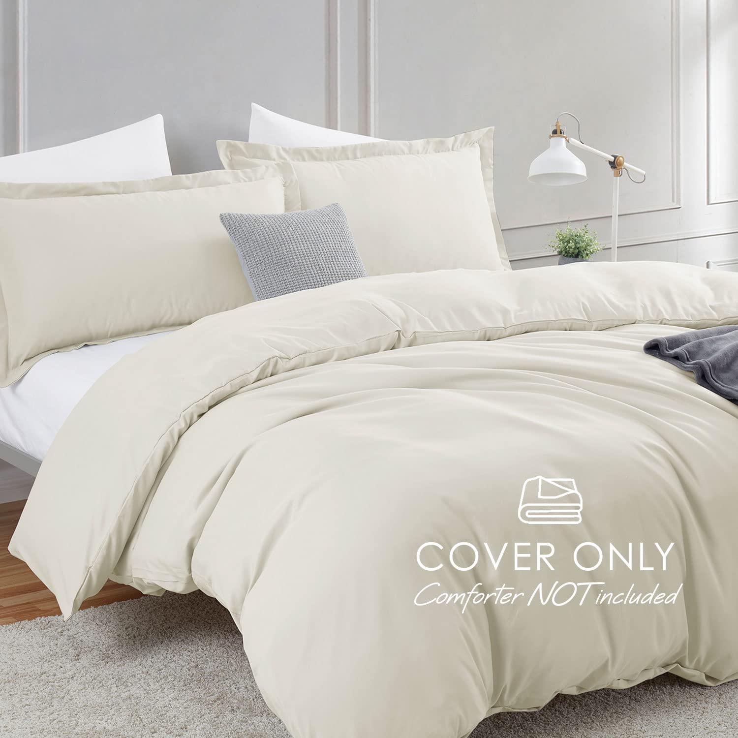 Hearth & Harbor Off White Duvet Cover King Size - 3 Piece King Duvet Cover Set, Soft Double Brushed King Duvet Covers With Butto
