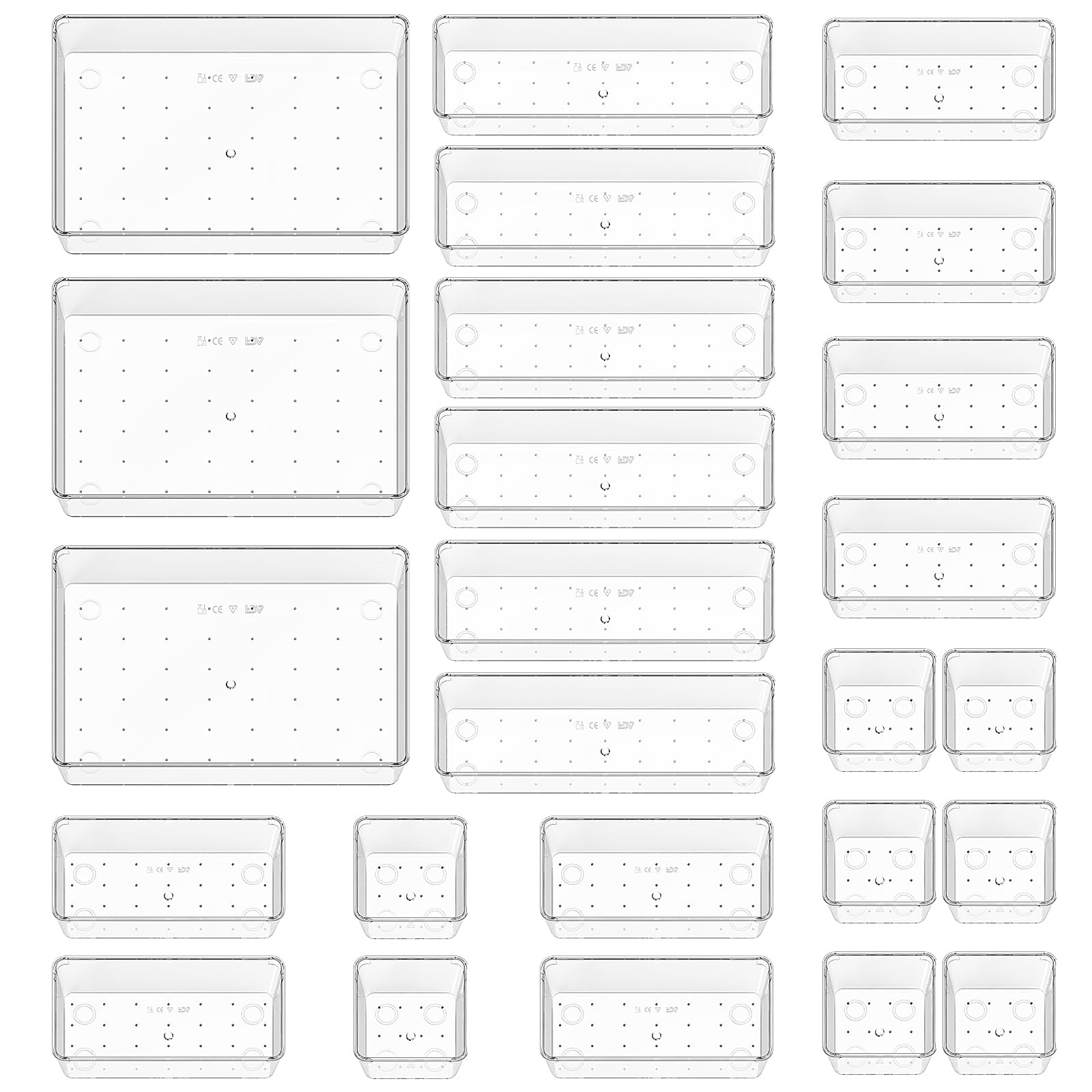 Quirlig 25 Pcs Drawer Organizer, 4 Sizes Clear Plastic Drawer Storage Boxes, Stackable Drawer Dividers For Bathroom, Kitchen, Ma