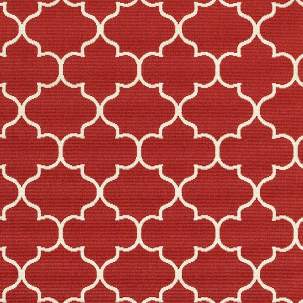 HomeRoots Polypropylene 9’x13’ Red and Ivory Trellis Indoor Outdoor Area Rug