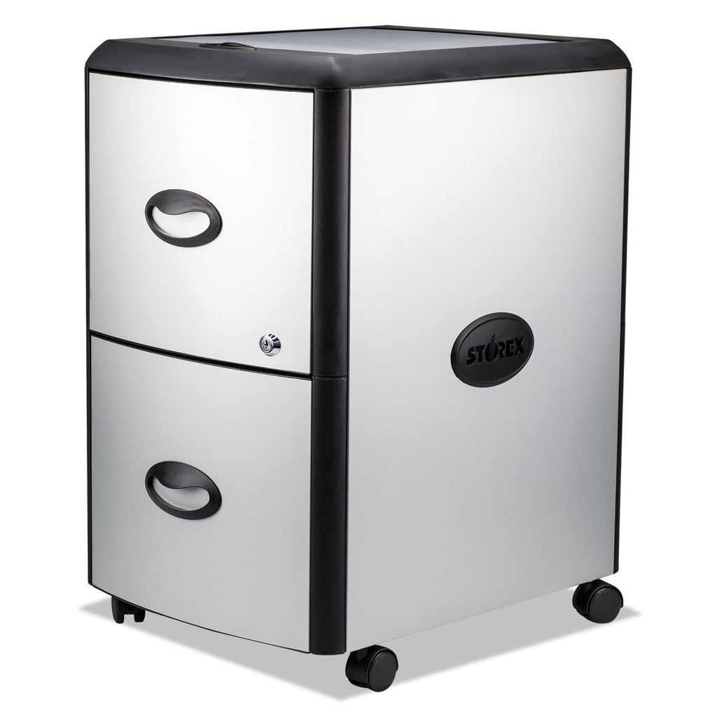 Storex 2-Drawer Mobile File Cabinet with Lock 19 x 15 x 23 Inches, Metal Accent Panels (STX61351U01C),Silver/Black