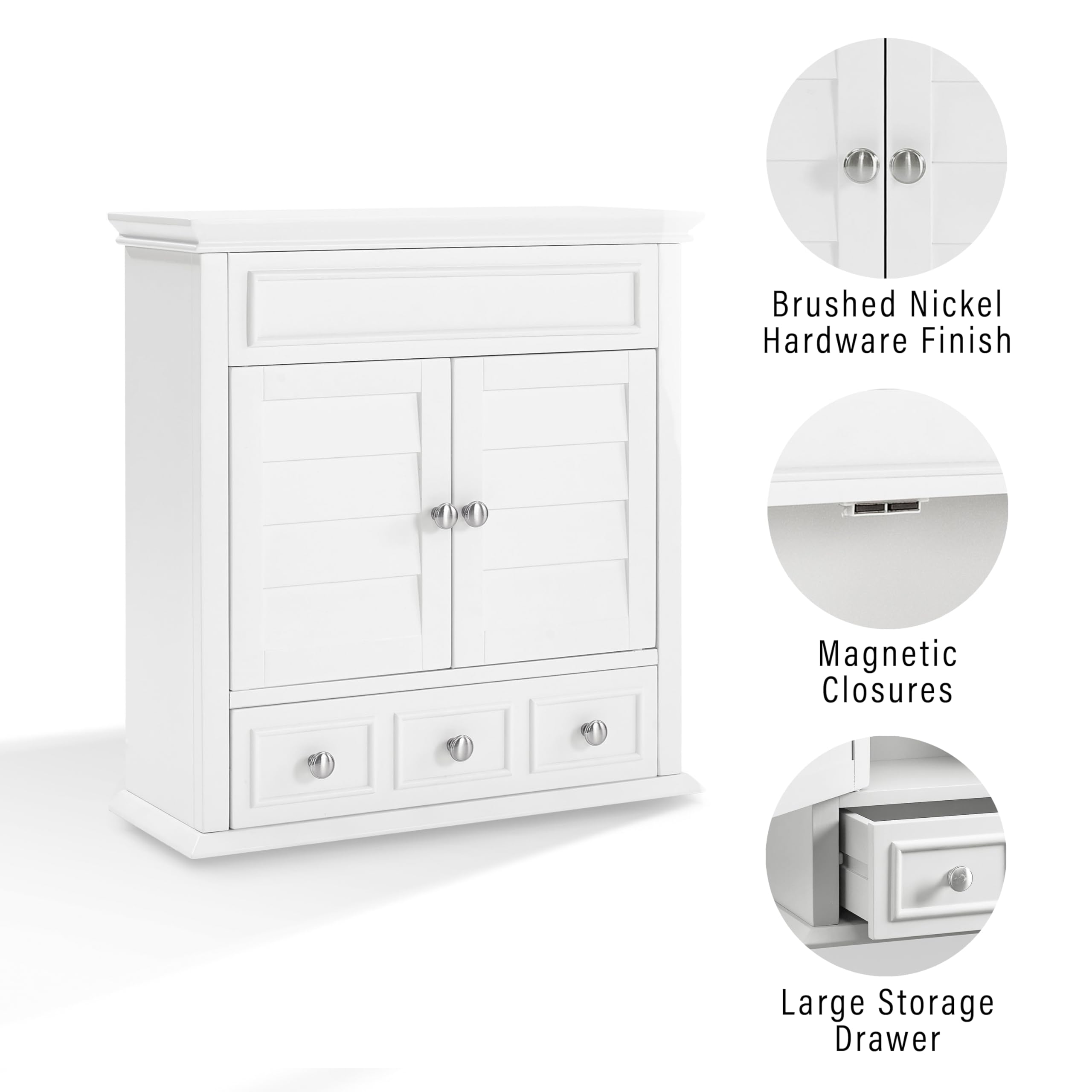 Crosley Furniture Lydia Wall Mounted Bathroom Storage Medicine Cabinet With A Drawer And Shelves, White