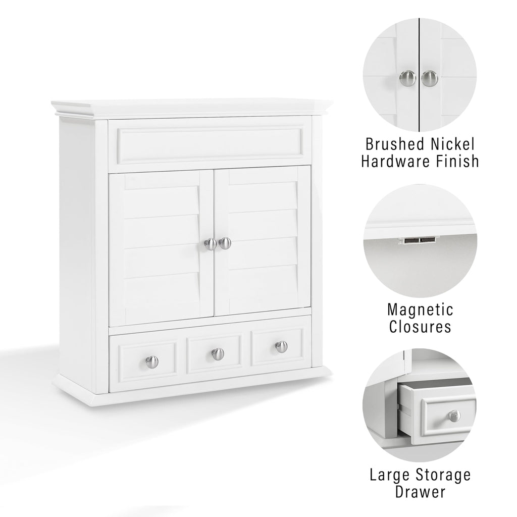Crosley Furniture Lydia Wall Mounted Bathroom Storage Medicine Cabinet With A Drawer And Shelves, White