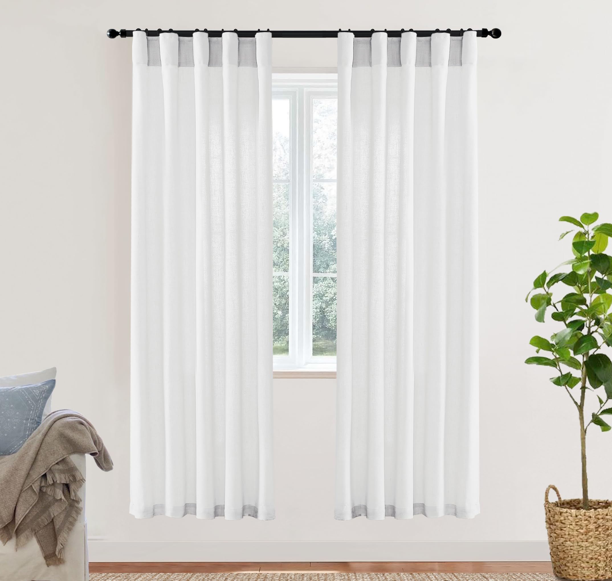 Xtmyi White Sheer Closet Curtains 78 Inches Long For Bedroom Open Closet Door,2 Panels Set Semi Privacy Linen Cotton Drapes For