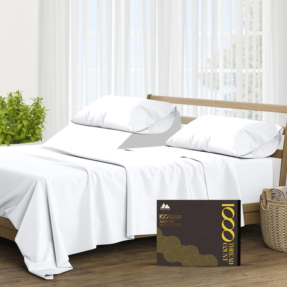 Mayfair Linen 100% Pure Egyptian Cotton Split King Sheets Sets For Adjustable Bed - 1000 Thread Count 5 Pc White Top Split King