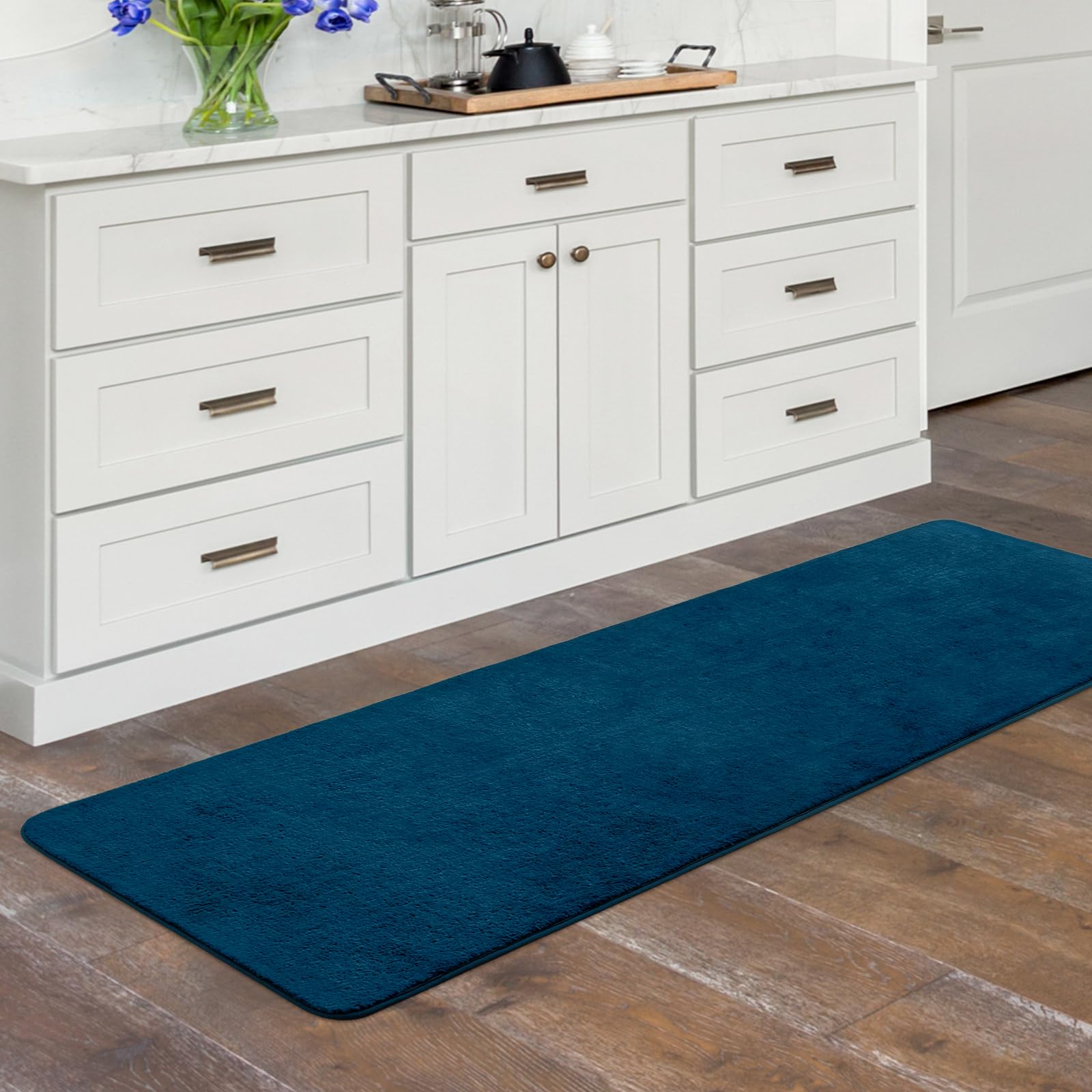 Softlife Washable Runner Rug For Bedroom Living Room Rug, 2X6 Navy Blue Soft Fluffy Hallway Runner Rug, Non-Slip Indoor Carpet F