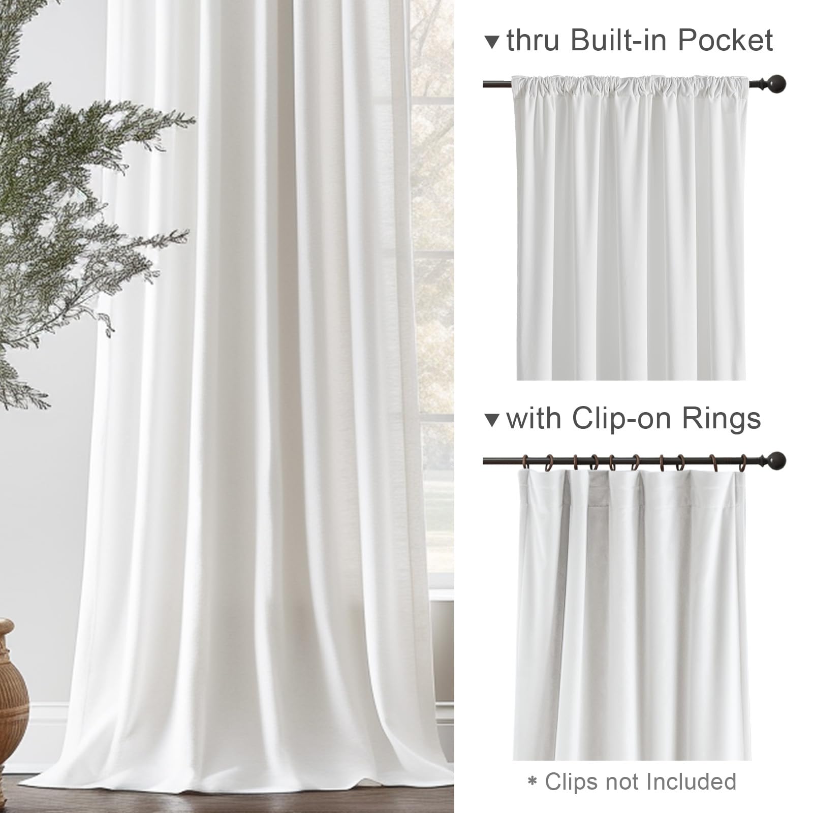 Lazzzy White Velvet Curtains Thermal Insulated Curtains 120 Inch Long Light Filtering Window Drapes For Bedroom Living Room Super Soft Luxury Window Treatment 2 Panels Rod Pocket, W42 X L120