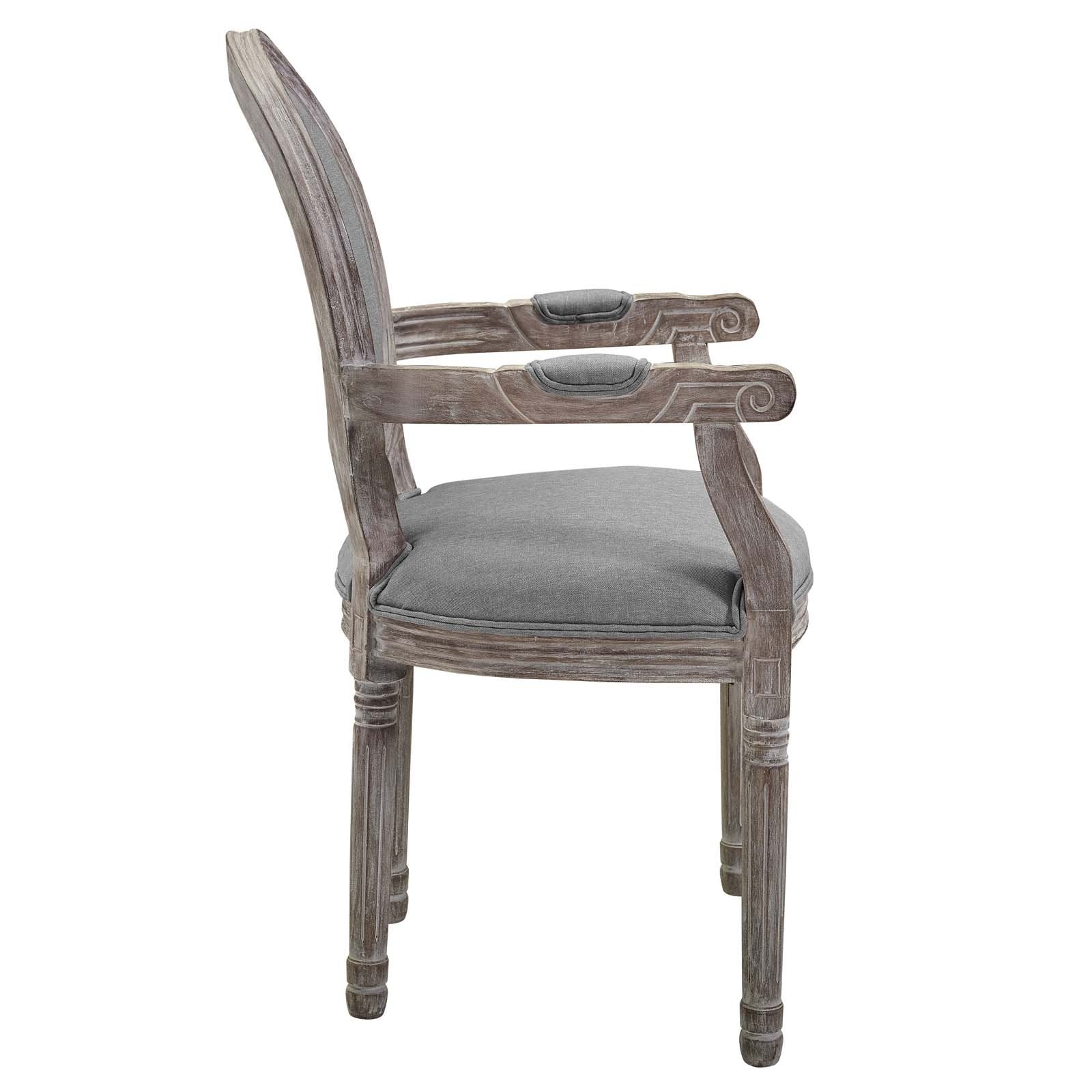 Modway Emanate French Vintage Upholstered Fabric Dining Armchair In Light Gray
