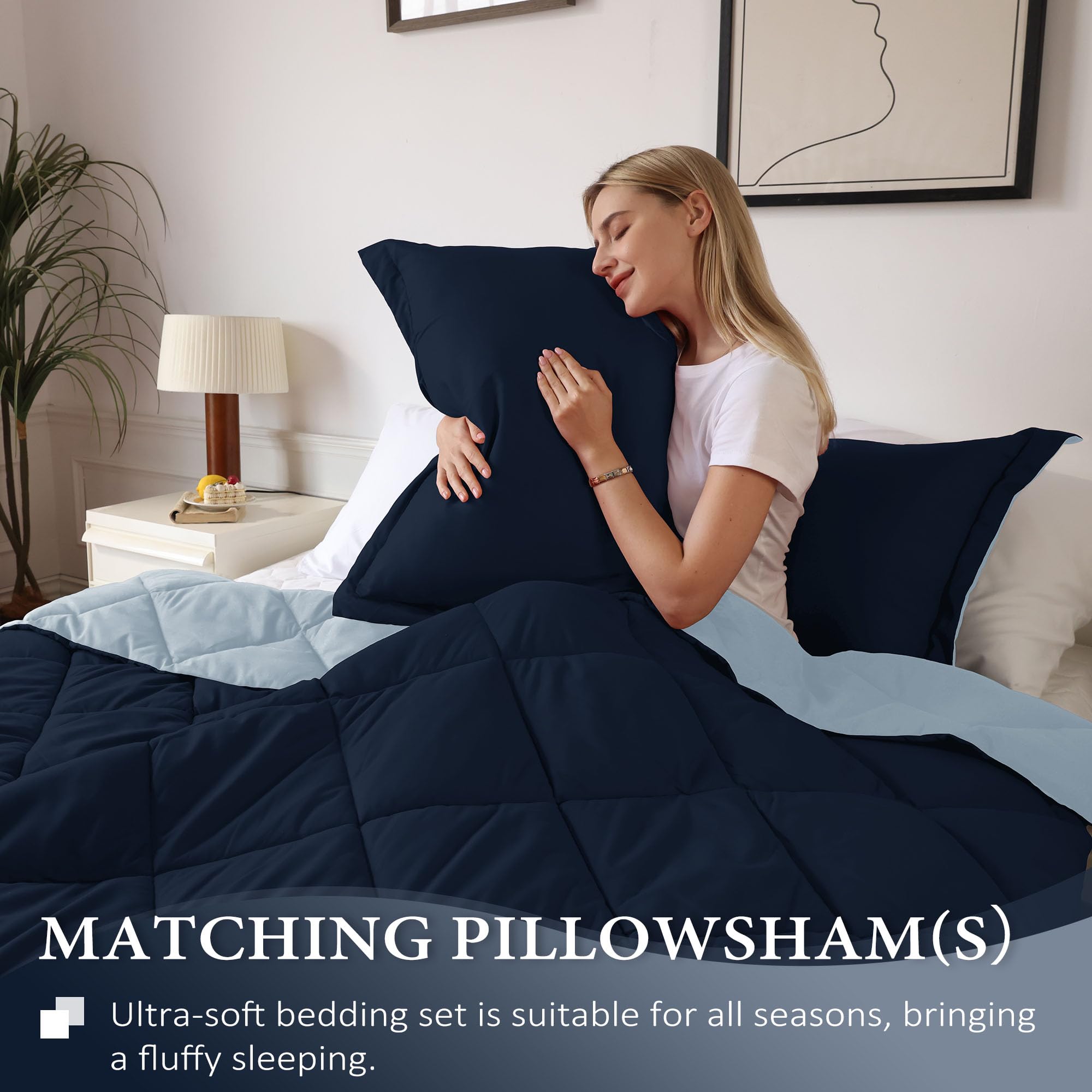 Downluxe California King Comforter Set - Blue And Sapphire Cal King Comforter Set, Soft Bedding Sets For All Seasons - 3 Pieces - 1 Comforter (104'X96') And 2 Pillow Shams(20'X36')