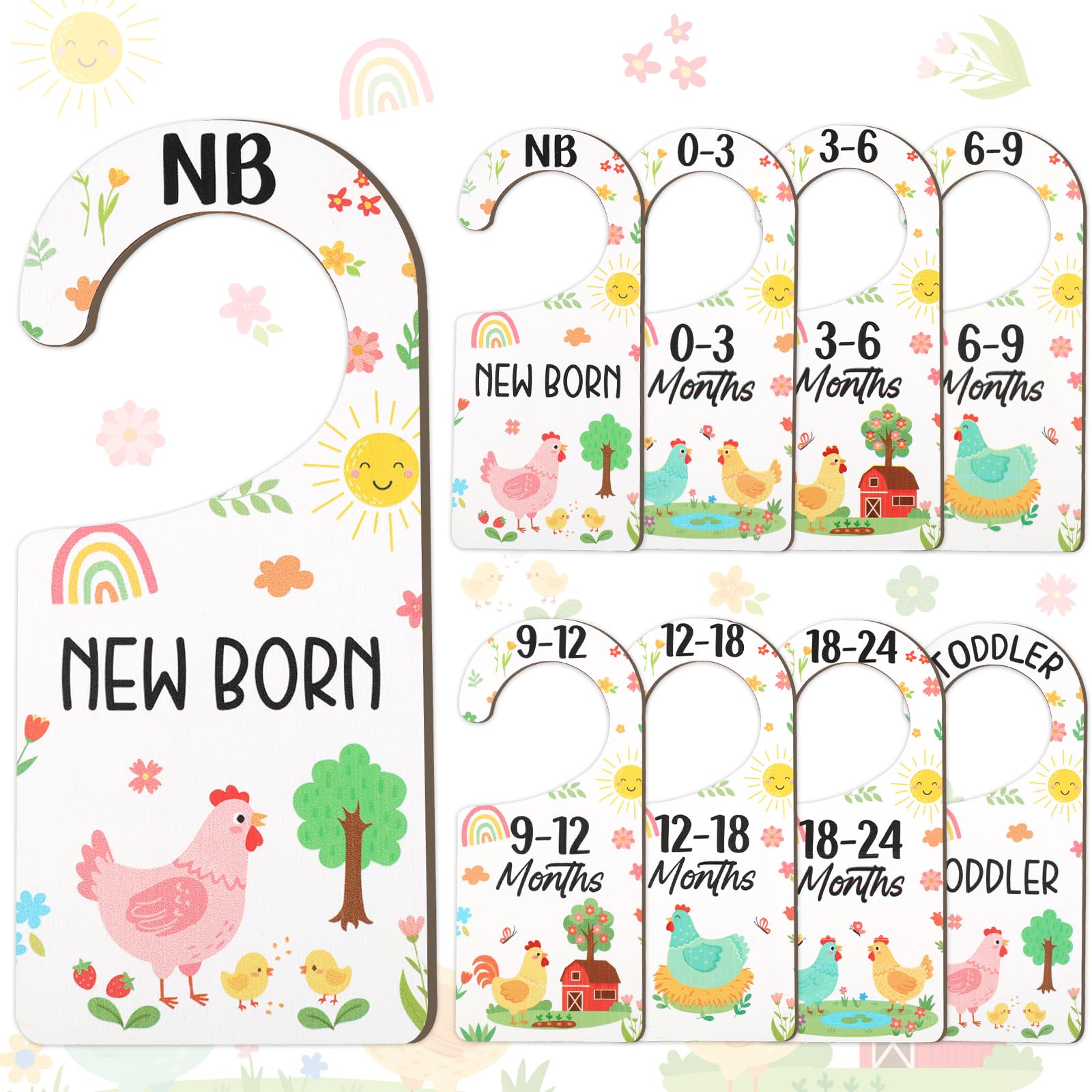 CORNER LACE Baby Closet Dividers 8PCS, Cute Chick Themed Wooden Double-Sided Clothes Size Hanger/Organizer from Newborn to Toddl