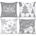 Lanpn White And Grey 24X24 Christmas Pillow Covers Set Of 4, Decorative 24 Inch Gray Winter Snowflake Throw Pillow Case Xmas Cus