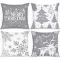 Lanpn White And Grey 20X20 Christmas Pillow Covers Set Of 4, Decorative 20 Inch Gray Winter Snowflake Throw Pillow Case Xmas Cus