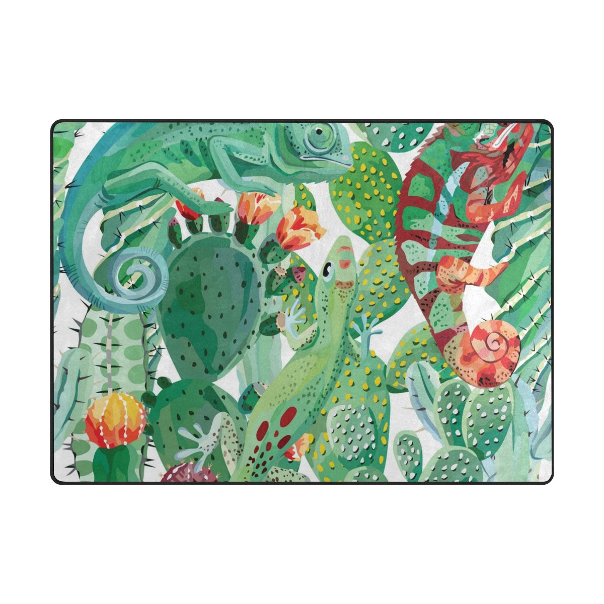 My Little Nest Area Rug Tropical Cactus Chameleon Lightweight Non-Slip Soft Mat 4'10 X 6'8, Memory Sponge Indoor Outdoor Decor Carpet For Living Dining Room Bedroom Office Kitchen