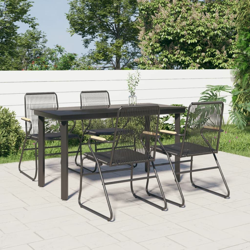 vidaXL Outdoor Dining Set, 5-Piece Patio Furniture Set with Black PVC Rattan Chairs and Glass Tabletop, Durable and Weather-Resistant, Ideal for Patio, Garden, and Poolside