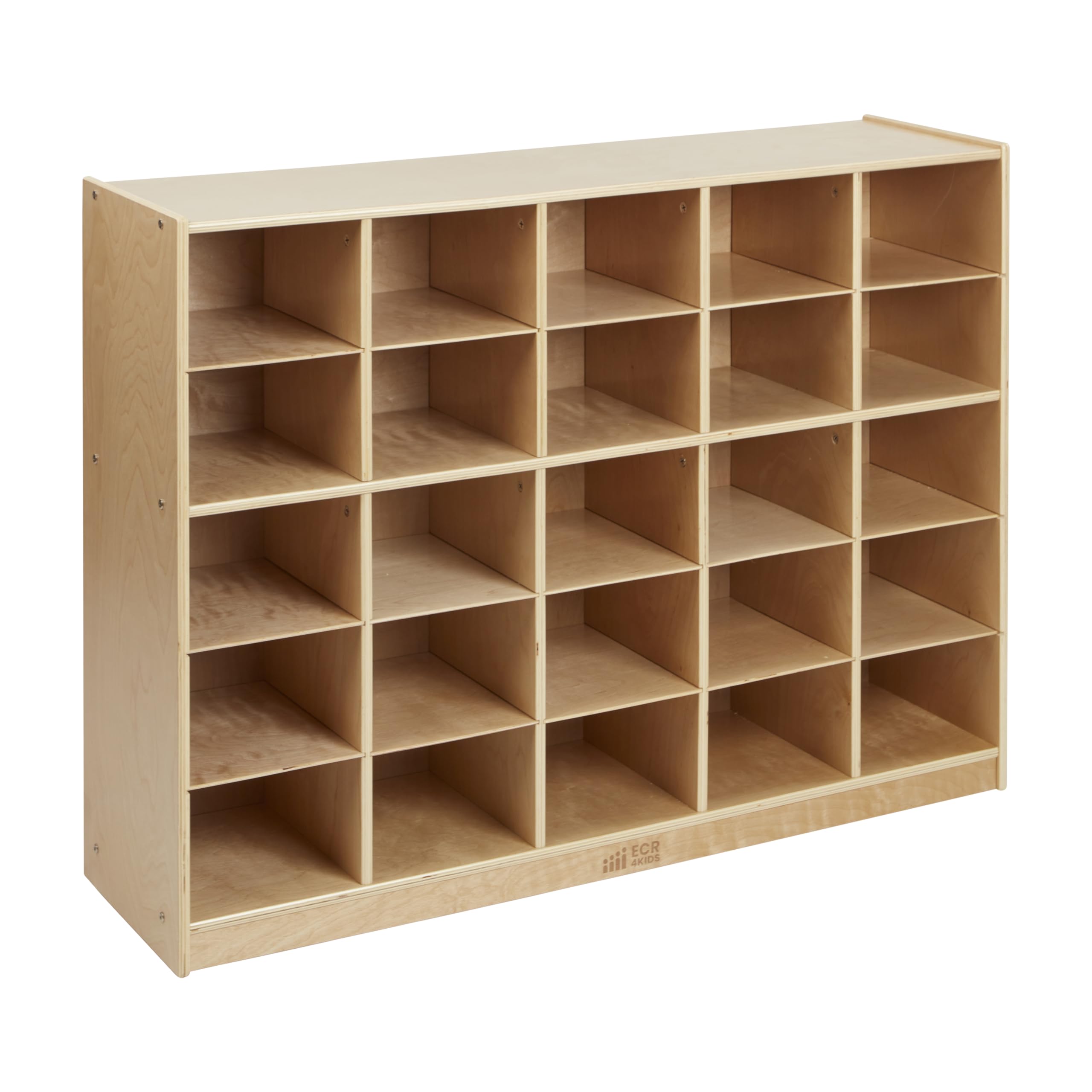 ECR4Kids 25 Cubby Mobile Tray Storage Cabinet, 5x5, Classroom Furniture, Natural