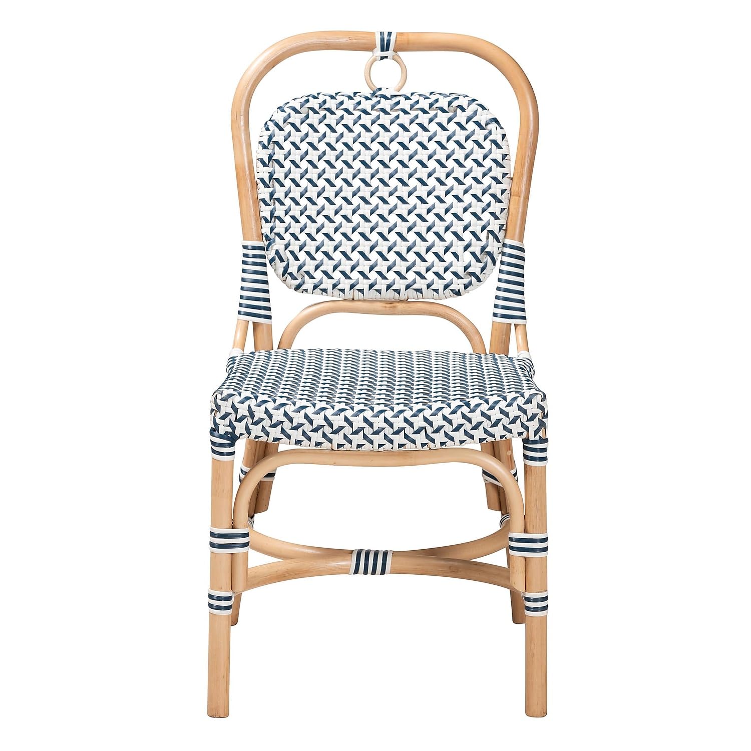 Baxton Studio Luciana Modern French Blue and White Weaving Natural Rattan Bistro Chair
